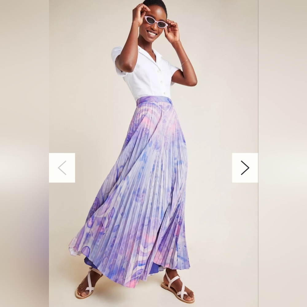 Anthropologie Marble-Dyed Pleated Maxi Skirt Size 2